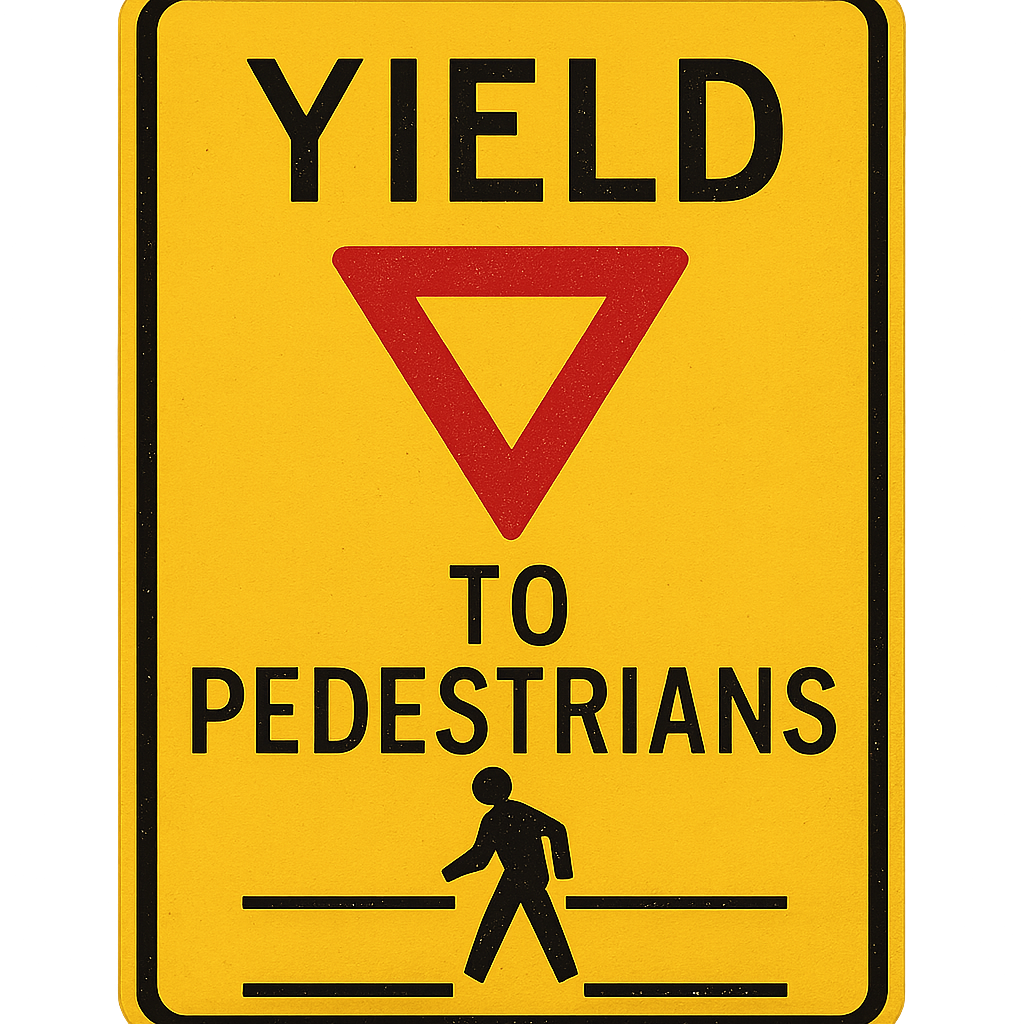 Sign reminding drivers to yield to pedestrians in a crosswalk