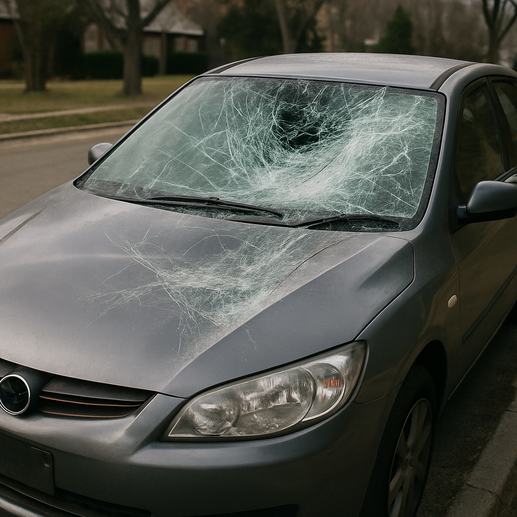 Cracked windshield after a Salt Lake City car accident