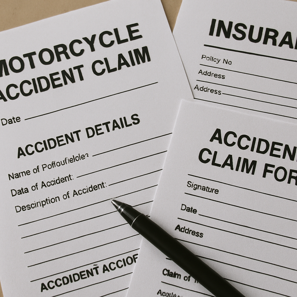 Motorcycle accident claim documents and insurance paperwork