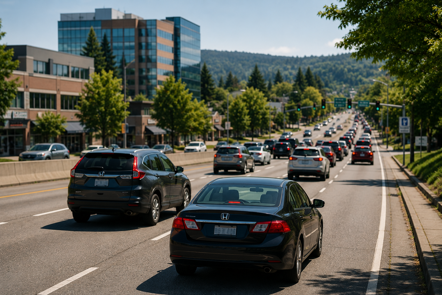 Beaverton roadway traffic near Highway 217 where car accidents can lead to injury claims.